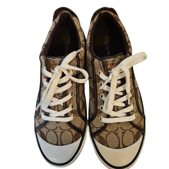 Coach Barrett ll sneakers, brown/tan monogram signature, fabric. Size 9. - Picture 3 of 8